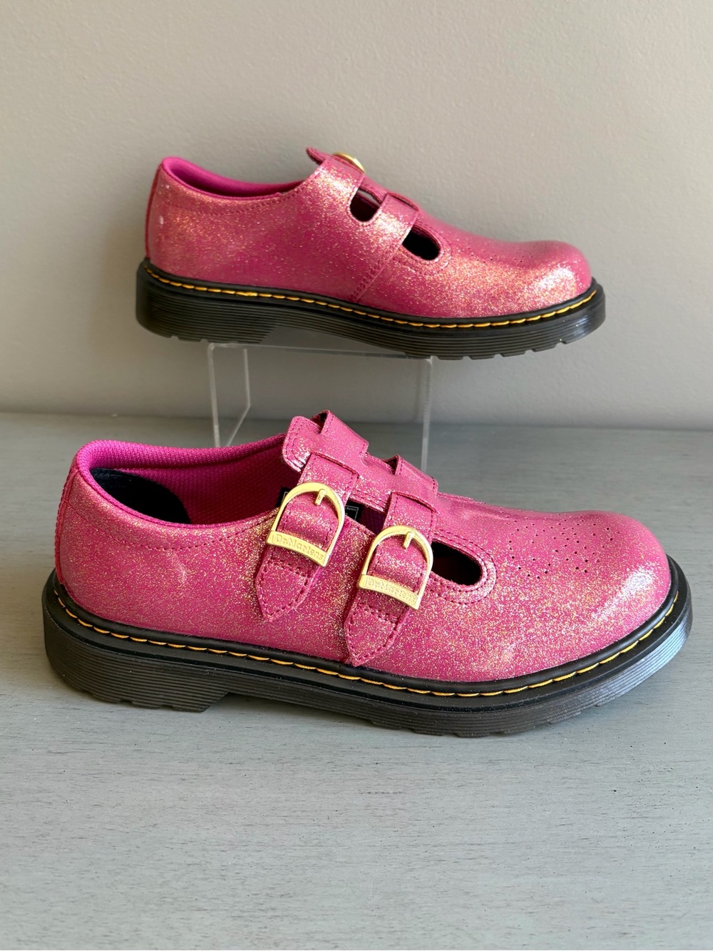Doc Dr. Martens Pink Glitter Double-Buckle Mary Jane Shoes Boots Women 6 NEW - Picture 8 of 13